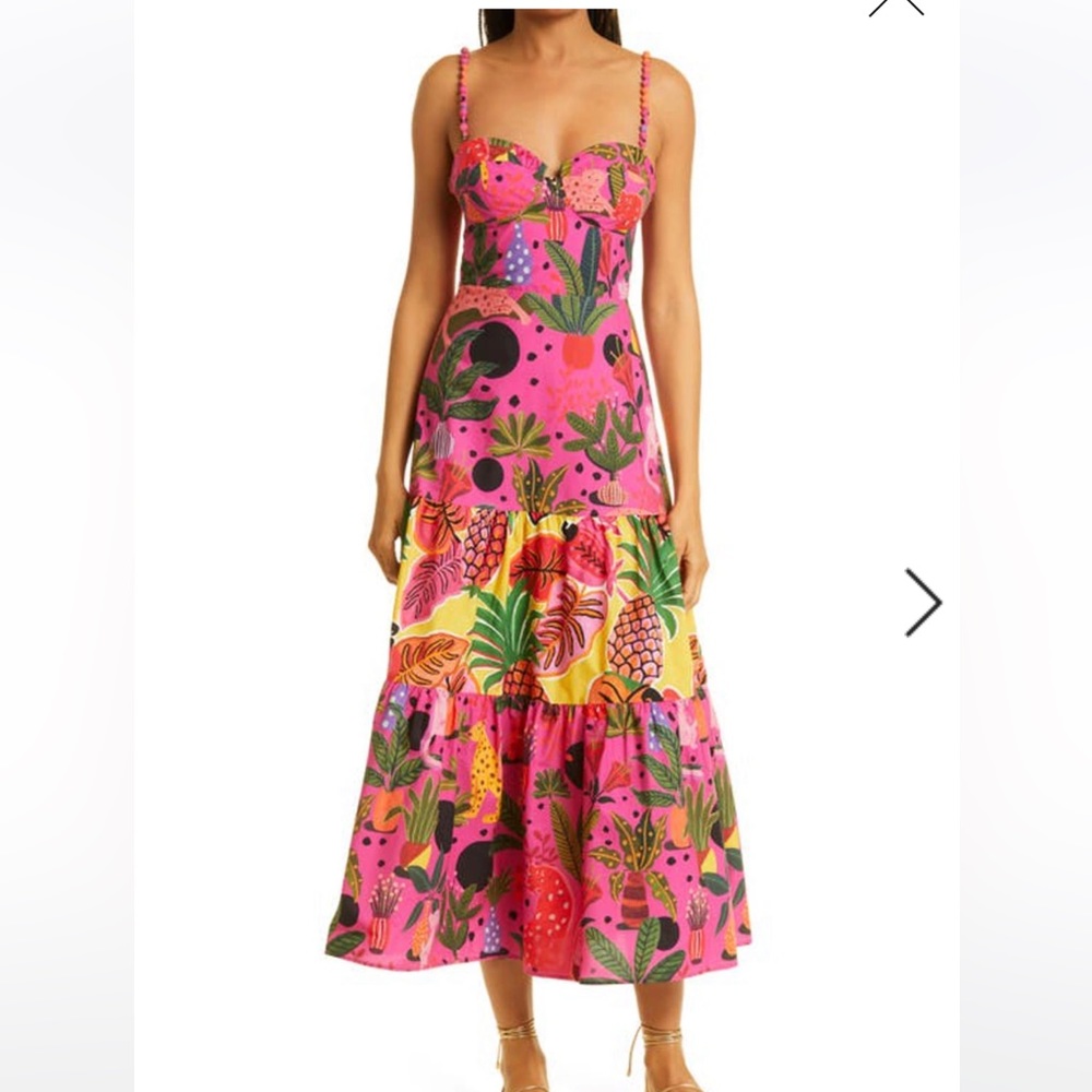 Farm Rio pop pink leopard midi dress